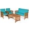 Outdoor Patio Furniture Set 4 Piece Acacia Wood Loveseat Sofa Chairs with Table